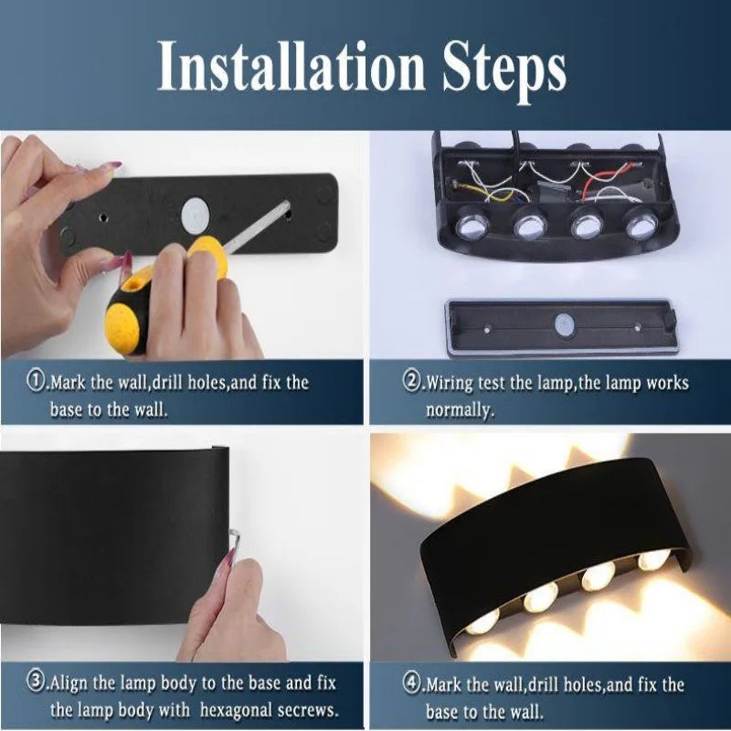 Aluminium LED Wall Lamp up and down Waterproof IP65 Interior Wall Light for Bedroom Living Room Corridor Indoor Outdoor Lightin