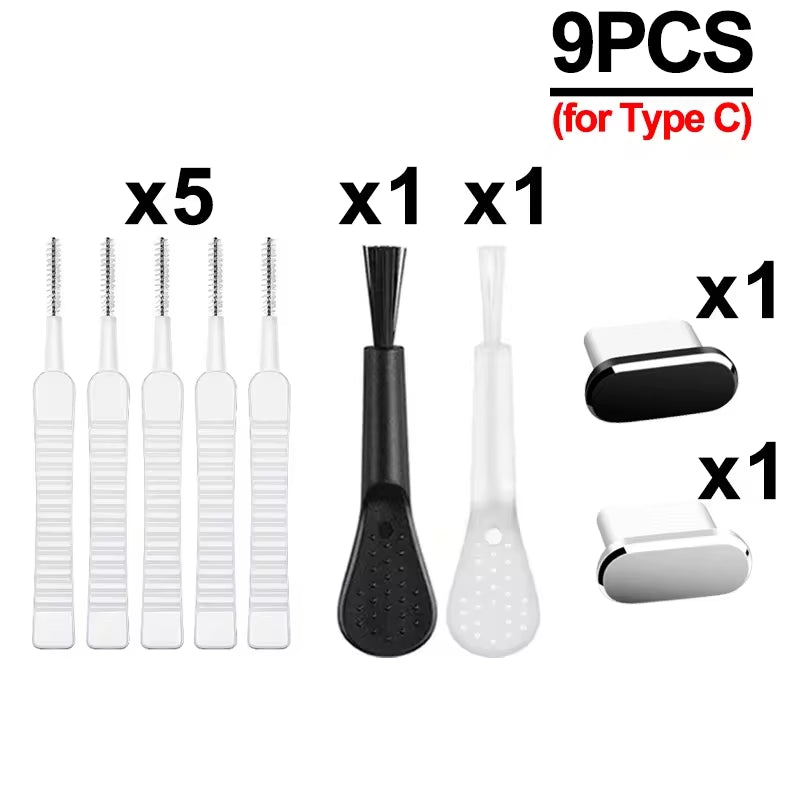 Cell Phone Charging Port Dust Plug with Cleaning Brush for Iphone 17 16 14 13 Pro Max plus Samsung Xiaomi IOS Type C Cleaner Set