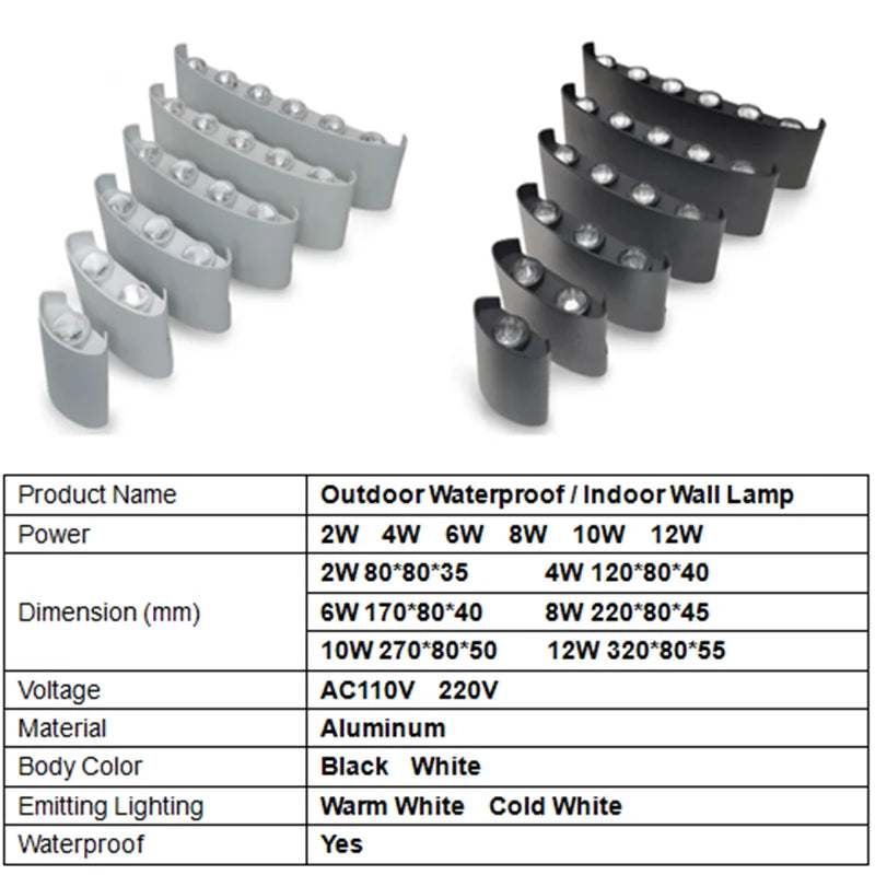 Aluminium LED Wall Lamp up and down Waterproof IP65 Interior Wall Light for Bedroom Living Room Corridor Indoor Outdoor Lightin